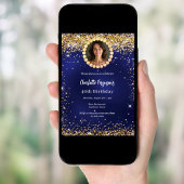 Birthday party navy blue gold diamond photo 招待状