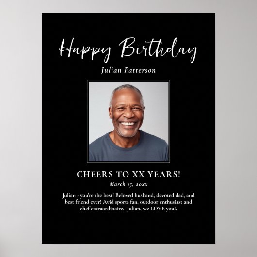 Birthday Party Photo Black White Fun Welcome ポスター (正面)