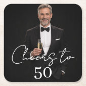 Birthday party photo cheers スクエアペーパーコースター (正面)