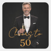 Birthday party photo cheers gold スクエアシール (正面)