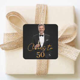 Birthday party photo cheers gold スクエアシール