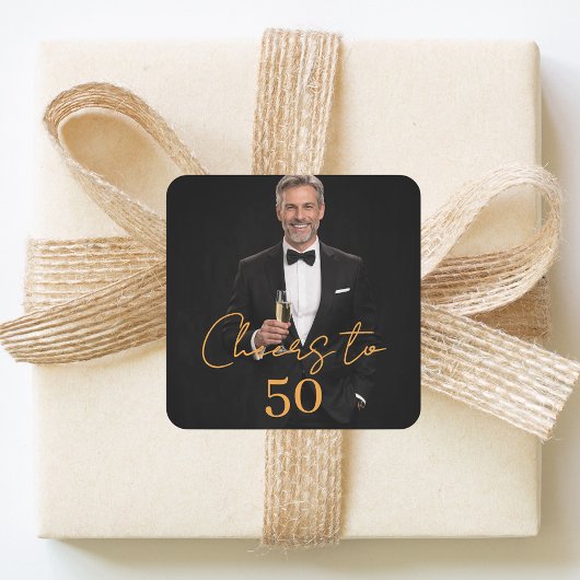 Birthday party photo cheers gold スクエアシール