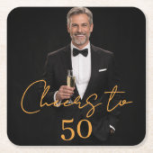 Birthday party photo cheers gold スクエアペーパーコースター (正面)