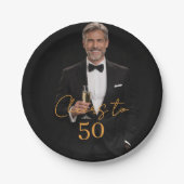 Birthday party photo cheers gold ペーパープレート (正面)