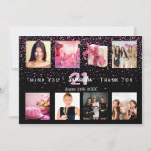 Birthday party photo collage black thank you card 招待状 (正面)