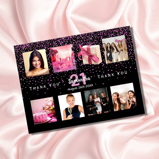 Birthday party photo collage black thank you card 招待状
