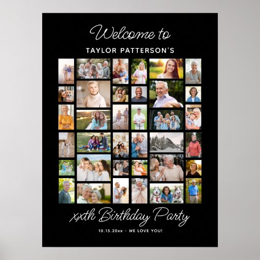 Birthday Party Photo Collage, Simple, Fun Welcome ポスター (正面)