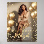 Birthday party photo gold balloons welcome ポスター (正面)