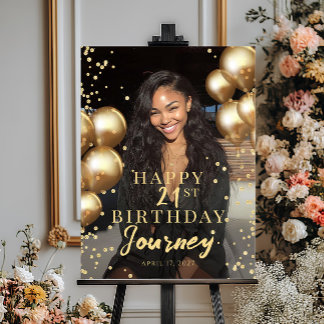 Birthday party photo gold balloons welcome ポスター