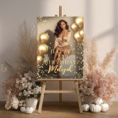 Birthday party photo gold balloons welcome ポスター