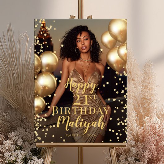 Birthday party photo gold font welcome poster ポスター