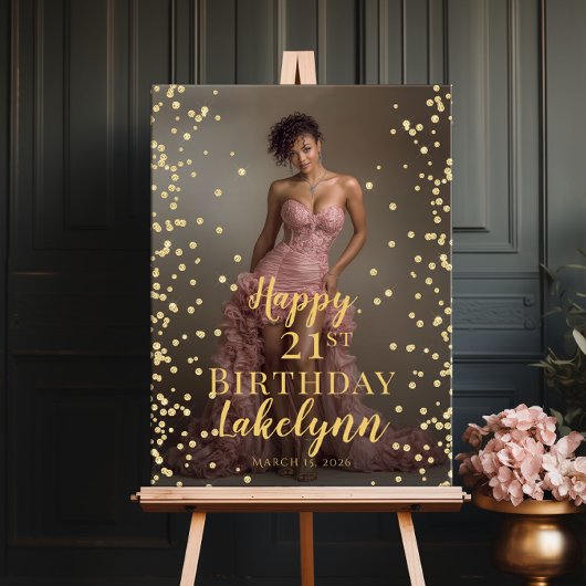 Birthday party photo gold font welcome poster ポスター