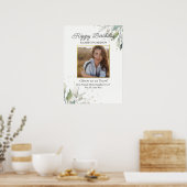 Birthday Party Photo Pretty Botanical Any Age ポスター (キッチン)