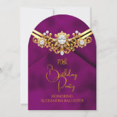 Birthday Party Plum Faux Velvet Gold Diamonds Gems 招待状 (正面)