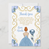 Birthday Party Red Hair Princess Blue  サンキューカード (正面)