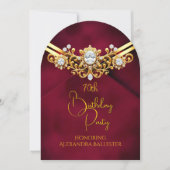 Birthday Party Red Plum Faux Velvet Gold Diamonds 招待状 (正面)