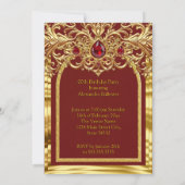 Birthday Party Regal Red Gold Lace Diamonds Gems 招待状 (裏面)