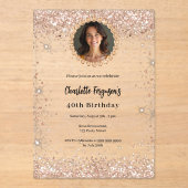 Birthday party rose gold diamond photo clear アクリル招待状 (正面)