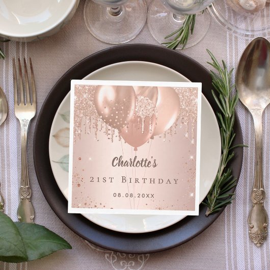 Birthday party rose gold glitter balloons luncheon スタンダードランチョンナプキン