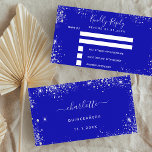 Birthday party royal blue silver glitter RSVP エンクロージャーカード<br><div class="desc">A navy royal background,  decorated with sparkling faux silver glitter sparkles. 
On the front: Personalize and add the reply by date.
Back: add a name,  event and date of the event.</div>