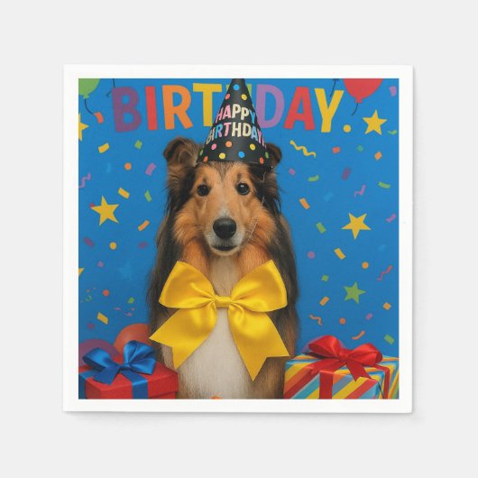 Birthday Party Sheltie スタンダードカクテルナプキン (正面)