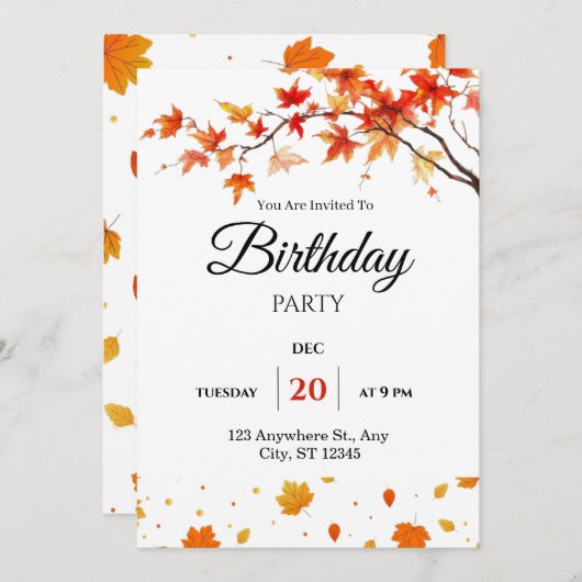 Birthday party spring flowers invitation 招待状 (正面/裏面)