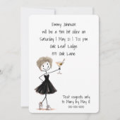 Birthday Party Stick Figure Girl with Martini 招待状 (正面)