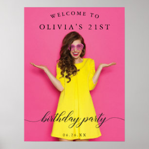 Birthday Party Welcome Sign Poster with Photo ポスター