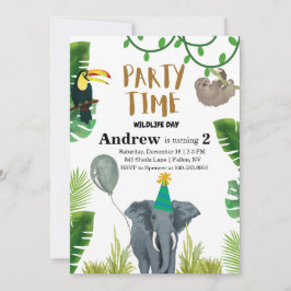 Birthday party wildlife jungle animals  招待状