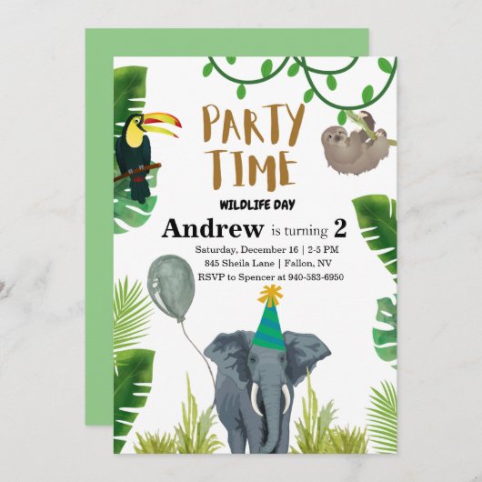 Birthday party wildlife jungle animals  招待状 (正面/裏面)
