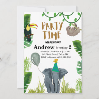 Birthday party wildlife jungle animals  招待状