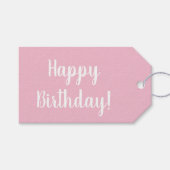 Birthday Pastel Pink White Typography ギフトタグ (正面(横))