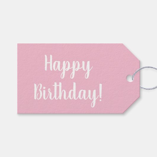 Birthday Pastel Pink White Typography ギフトタグ (正面(横))