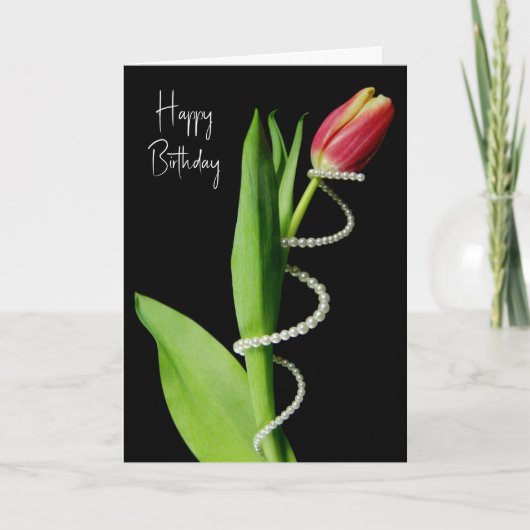 Birthday Pearls Wrapped Around a Tulip カード (正面)