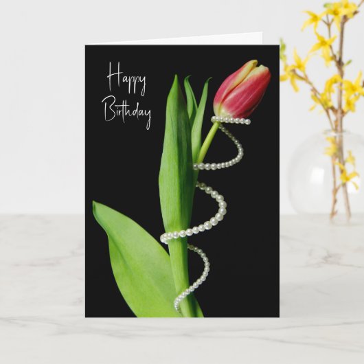 Birthday Pearls Wrapped Around a Tulip カード (黄色い花)