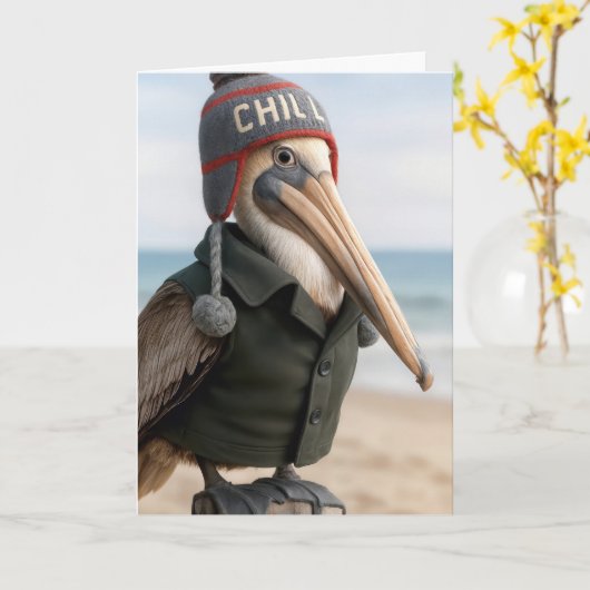 Birthday Pelican Humor カード (黄色い花)