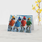 Birthday Penguins Ice Skating On an Arctic Lake カード (黄色い花)