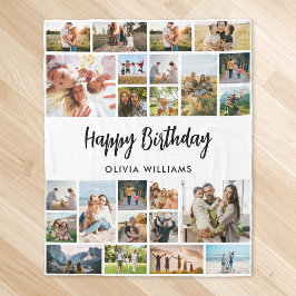 Birthday Personalized 24 Photo Collage フリースブランケット