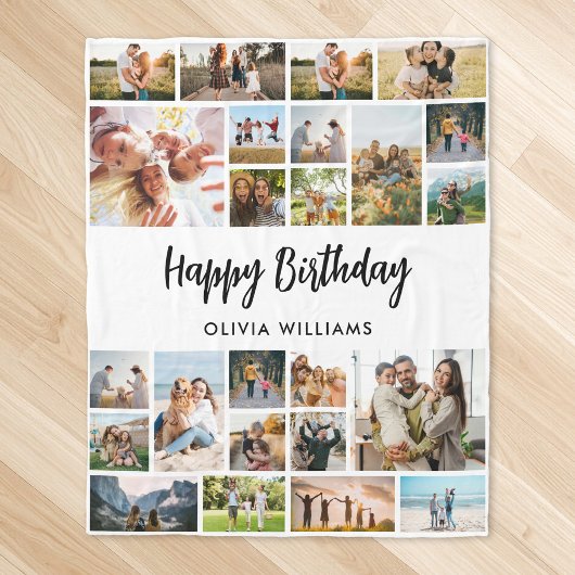 Birthday Personalized 24 Photo Collage フリースブランケット