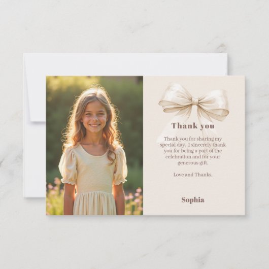 Birthday photo bow ivory サンキューカード (正面)
