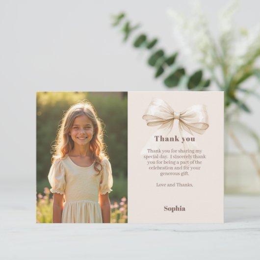 Birthday photo bow ivory サンキューカード (スタンド正面)