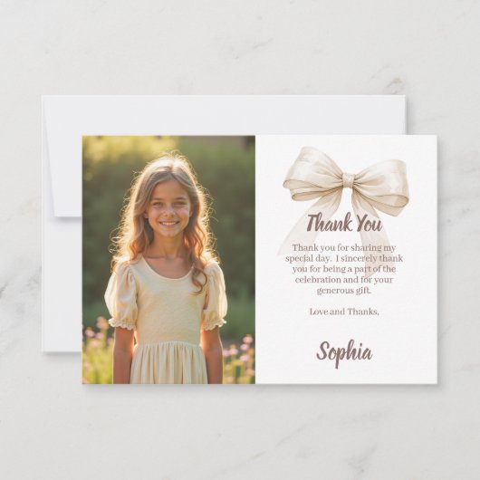 Birthday photo bow ivory サンキューカード (正面)