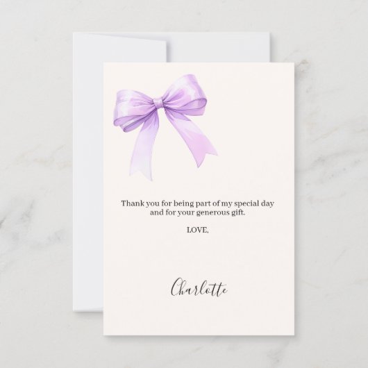 Birthday photo bow lavender ivory サンキューカード (裏面)