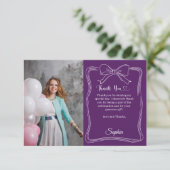 Birthday photo hand-written bow purple サンキューカード (スタンド正面)