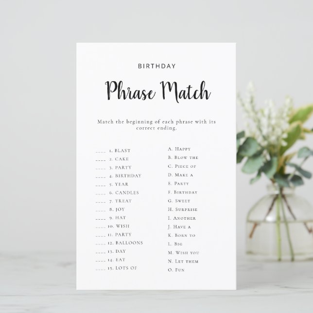 Birthday Phrase Match Game Printable (スタンド正面)