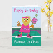 Birthday Pickleball Cool Chick カード (黄色い花)