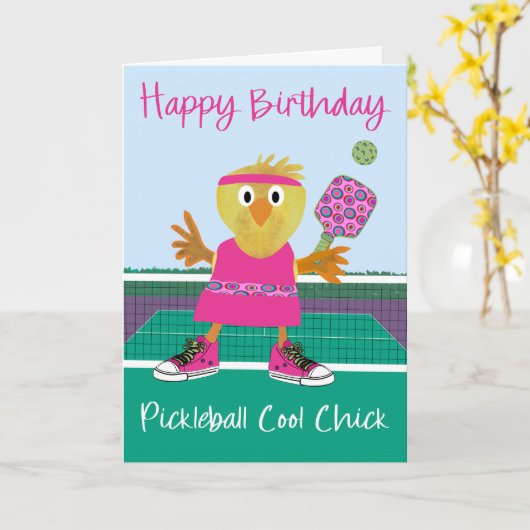 Birthday Pickleball Cool Chick カード (黄色い花)