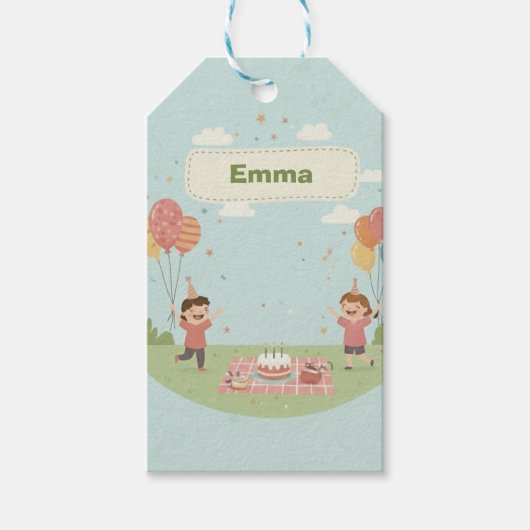 Birthday Picnic, Cute Retro Style, ギフトタグ (正面)