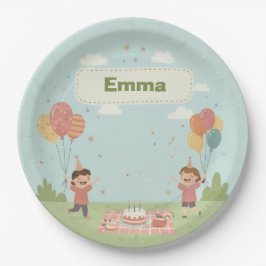 Birthday Picnic, Cute Retro Style ペーパープレート