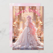 Birthday Pink hair princess in a white ballgown 招待状 (正面/裏面)